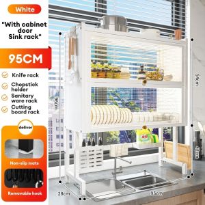 Double-Layer Dish Rack Sink Dish Drainer Stainless Steel Dish Drainer Plate Drying Storage Shelf Kitchen Organizer Rak Dapur Rak Sinki Dapur
