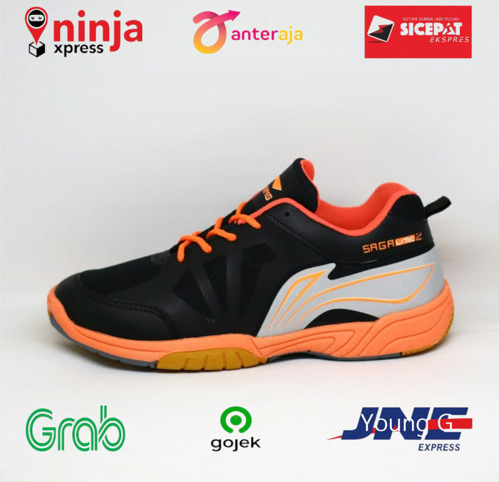 Sepatu Badminton Lining Saga Lite Hitam Orange Stabilo Li Ning