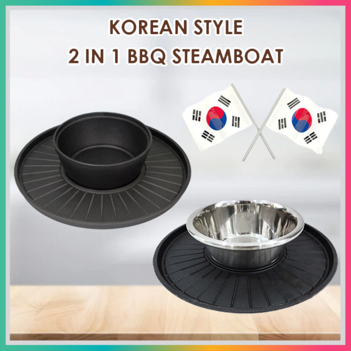 35CM 2 IN 1 CAST IRON KOREAN GRILL PAN GAS CAST IRON BBQ GRILL PLATE