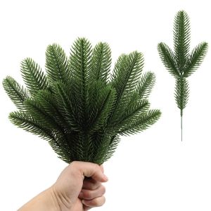 5/10Pcs Christmas Artificial Pine Branches Snow Pines Needles Fake Plants Garland Decoration Xmas Tree Ornament for Home New Year 2024