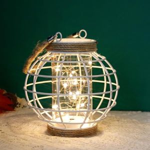 JHY DESIGN Metal Cage LED Lantern Battery Powered7.3" Tall Cordless Accent Light with 20pcs Fairy Lights.Great for Weddings Parties Patio Events for Indoors/Outdoors.
