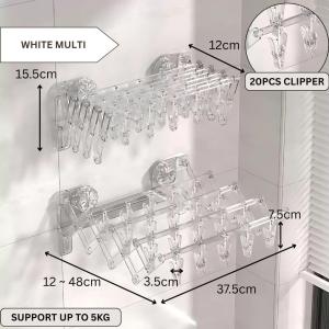 Ready Stock Transparent Heavy Duty Socks Drying Rack Wall Mounted Clips Lingerie Hanger Rak Penyangkut Klip Stokin Lekat Dinding Jemuran Boleh Lipat Boleh Laras Foldable Storage Organizer Laundry Toilet Hanger Baju Tuala Bilik Mandi Balcony WashroomCloth