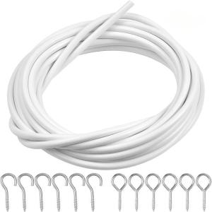 4m Curtain Window Cord Cable PVC Spring Rope Wall Hanging Line With Screw Eyes And Hooks