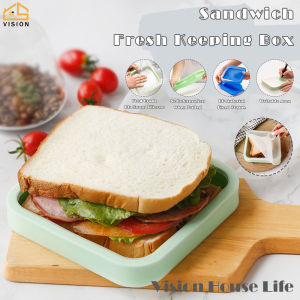 Vision Square Sandwich Box with Silicone Cover Washable Toast Lunch Box Reusable Outdoor Lunch Box Office Bento Box Snack Bag Travel Fruit Storage Pouch Lunch Bag