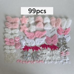PLNBFG 99pcs/set Lace Ribbon Ita Bag Decoration Set Handmade DIY Wing Bow Heart Accessories Set Cute Plush Card Cover Decoration Kit Ita Bag Decoration