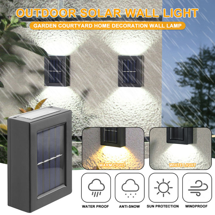 Outdoor Solar Wall Fences Light 2 LED Up And Down Waterproof Lighting ...