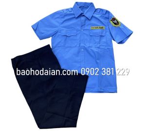 Quần áo bảo vệ màu xanh cộc tay kèm logo tay ngực (quần casme áo vải xi)