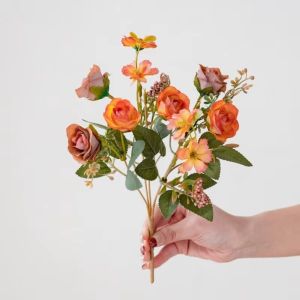 INVADER 1 Bouquet Silk Artificial Rose Flowers Orange Color Peony DIY Flower Bouquet Home Decoration Autumn Peony Bouquet Autumn