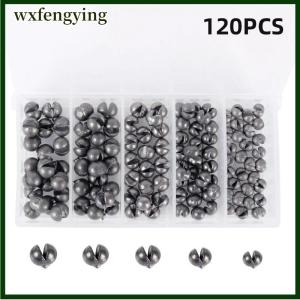 wxfengying 100 120ชิ้นชุดถ่วงน้ำหนักตกปลาแบบแยกหัวจมพรีเมี่ยมมี5ขนาดอเนกประสงค์ดีไซน์กลมถอดออกได้เหมาะสำหรับน้ำจืด
