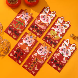 Vision 6Pcs/set Chinese New Year Gift Bag For Money Spring Festival Red Pocket 2024 CNY Envelope Lucky Packet Cute Cartoon-Styled Money Envelopes 红包