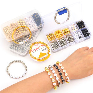 700 Cái Cái/hộp Tự Làm Đồ Trang Sức Hạt Kit Vàng Rhodium 4/6/8Mm CCB Vòng Bi Hạt Bảng Chữ Chữ Hạt Với Đàn Hồi Cho Vòng Đeo Tay Tự Làm Đồ Trang Sức Làm