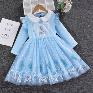 2-10 thn Anak Perempuan Frozen Elsa Princess Dress untuk Pesta Bunga Lengan Panjang Gaun Tutu