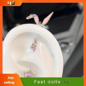 HB 1Pcs Cats Ear Shaped Flash Zircon Heart Cross Pendant Ear Bone Nail Earring For Women Trendy Body Piercing Accessories