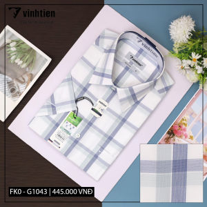 Áo Sơ Mi Ngắn Tay Caro Vải Bamboo Sợi Tre Vạt Ngang Form Regular Fit Vĩnh Tiến 445