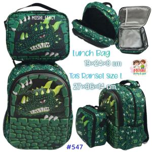 Tas 2in1 Anak Laki-Laki ukuran SD motif Dinosaurus Dino Dragon Mobil Car dan Mobil Truck / Set Tas Sekolah Ransel dan Tas Makan Anak Laki-Laki ukuran SD