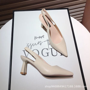[Free Shipping] Baotou Sandals New Retro Style Pointed-Toe Chunky-Heel High Heels Backless Design WomenS Professional Work Shoes