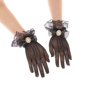 baoda Girl Lolita Mesh Bow Flower Lace Gloves Black White Lace Gloves lolita Lace Sleeves Cosplay Jewelry