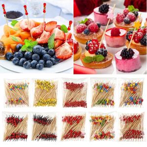 GS 100Pcs Wedding Party Supply Salad Sandwich Toothpicks Toothpick Skewer Cupcake Fruit Fork Fruit Sticks Handmade Toothpicks Food Fruit tail Decor Bamboo Picks
