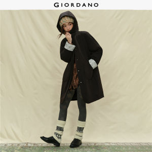 Giordano Women Paisley print lining mid-length hooded coat Free Shipping 18375820