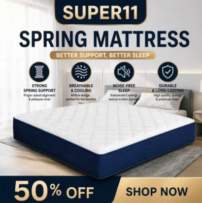 Orthopedic Spring Mattress for Back Pain - Queen Size Super11 Spring Mattress Memory Foam 8 Inch 20CM 50% Discount24H Fast Shipping 10 Year Warranty