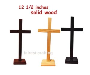 Wooden Cross 12 1/2 inches with Stand Solid Wood High Quality Cross Catholic Cross