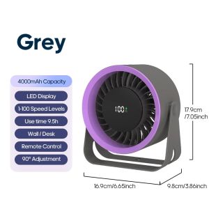 Creative Portable Rechargeable Desk Fan 100 Gears Strong Wind 4000mAh USB Wall Mount Air Cooling Fan for Home Office with Remote Control