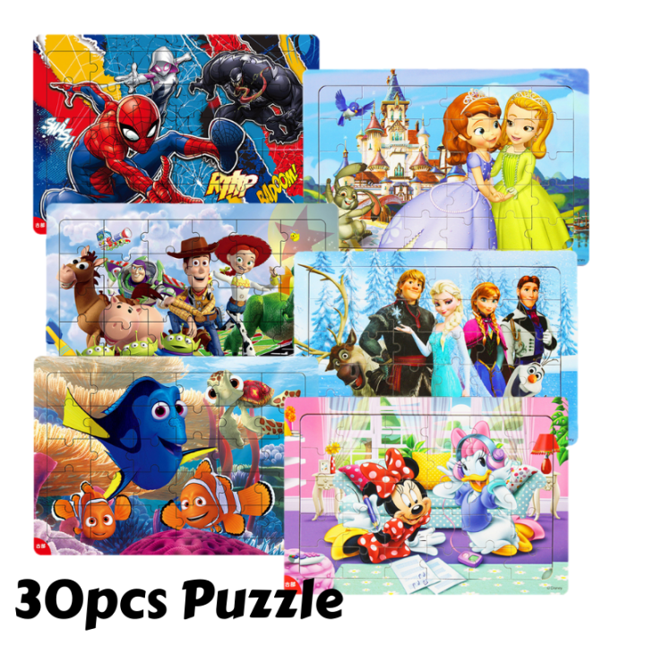Disney Puzzle For Kids Educational Toys 30pcs Puzzle Wooden Puzzle Cartoon Puzzle Mat Children