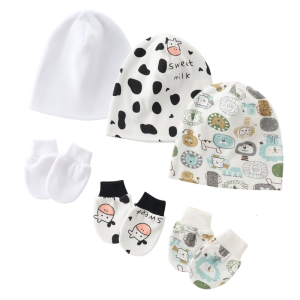 3 Bộ nắp ca-pô Mũ trẻ sơ sinh mũ em bé thời trang brimless hat hợp thời trang Headgear với găng tay Găng đeo tay chống lấy mềm
