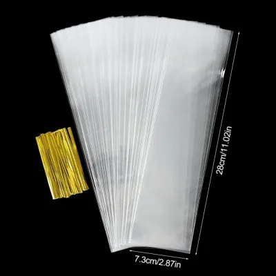 OKKFINE 100PCS Cellophane Long Candy Treat Bag Lollipop Clear Wedding Birthday Supplies OPP Cookie Plastic Bag