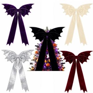JAYQQ Black Velvet Bat Bow Tree Topper Gothic Style Wall Mountable Door Hanging Ornament Premium 115cm Oversized Festival Decoration Halloween Party