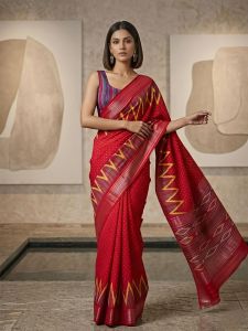 SUs Heavy Jaipuri Kota Saree with Temple Border Print & Gold Zari Weaving Checks