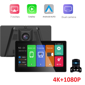 EKLEVA 7 inch Screen Wireless DVR Carplay Android Auto Recorder 1080P With Front And Back Camera Stereo Navigation Car Dash CAM