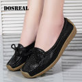DOSREAL Flat For Leather Casual Korean Style White Flats Loafers Ladies Soft Sole Boat Women Shoes Big Size 41. 