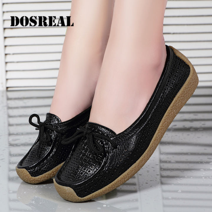DOSREAL Flat For Leather Casual Korean Style White Flats Loafers Ladies Soft Sole Boat Women Shoes Big Size 41