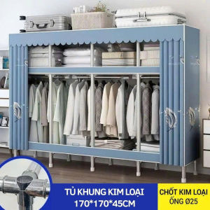 Tủ đựng quần áo vải tuvaicaocapvn thiết kế 1m70 4 buồng 5 buồng 2m 5 buồng 2m45 phi thép 25mm chốt hợp kim cực kỳ chắc chắn