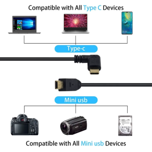 Mini USB to Type C Adapter Cable 90 Degree USB 3.1 Type C to MiniUSB Converter Effortlessly Connect and Transfer Data