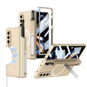 Fit Official S-Pen Slot Case For Samsung Z Fold5  Fold4 Case Magsafe Wireless Charging Case For Samsung Galaxy Z Fold 5 4 Z Fold5 Fold4 Case Matte Hinge Protection Pen Holder Kickstand With Tempered Glass Film Cover For Samsung Z Fold4 Fold5 With Pen
