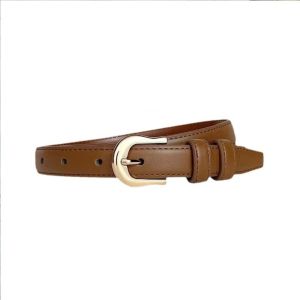 OKDEALS PU Leather Womens Fashion Belt Solid Color Gold Buckle Casual Waist Belt Trend Black Brown  Buckle Belt Pants Decoration