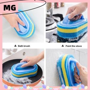 【Magical House】[ New Hot Fashion] Thickening Cleaning Brush With Handle Kitchen Sponge Wipe Bathroom Tile Bathtub Cleaning Sponge Home Stain Removal Clean Tools