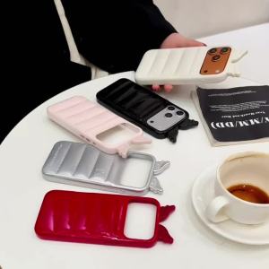 Cute 3D Wing Horns The Puffer Phone Case For iPhone 17 16 15 14 18 Pro Max 13 Urban Sophistication Leather Down Jacket Cover2026
