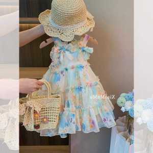 DR4 Dress Anak Perempuan Gaun Kamisol Tanpa Lengan Bunga Gradiasi