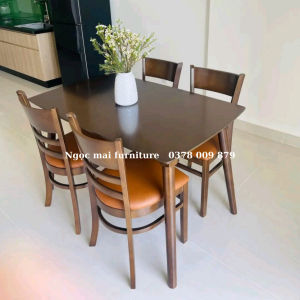 Bộ bàn ăn gỗ cau su tự nhiên bàn ăn 4 ghế chân vuông chân tròn -  Bảo hành 12 tháng