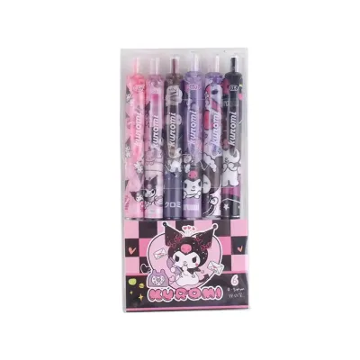 6Pcs/Box 0.5mm Cute Cartoon Gel Ink Ball Pen Sanrio Kuromi Press Pen Student Stationery Supplies