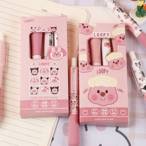 4pcs/Set Kawaii Loopy 0.5mm ST Quick Dry Gel Pens Smooth Writing Retractable Ballpoint Pens Office Student School Stationery Supplies