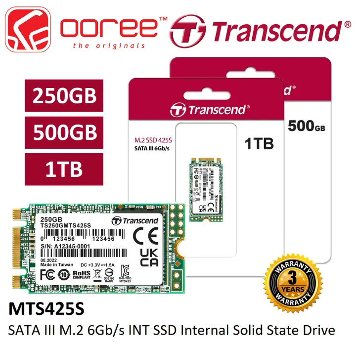 TRANSCEND M.2 MTS420S 420S / MTS425S 425S SATA III 6GB/S INTERNAL SSD 3D NAND FLASH SOLID STATE DRIVE – 120GB/250GB/500GB/1TB