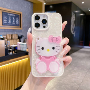 Ultra Thin Frameless Bare Touch Hard PC Phone Case Shimmer Crushed Shell Heart Print Cartoon Flip Mirror Stand Shell For iPhone 17 16 15 14 13 Pro Max
