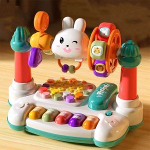 NOONOR 16 In 1 Rotating Music Piano Keyboard Rabbit Plastic story machine Early Educational Baby Piano Toys Toddlers