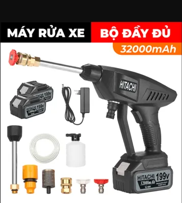 ( HÀNG NHẬT BẢN LOẠI 1 ) SALE 50% Máy Rửa Xe Máy Xịt Rửa Tăng Áp Mini Dùng Pin Max Lithium 199V Áp Lực Cao Cầm Tay Rửa Xe Gia Đình Công suất: 1500W Chất liệu: Silicone + thép không gỉ dung lượng pin khủng BH 12 Tháng