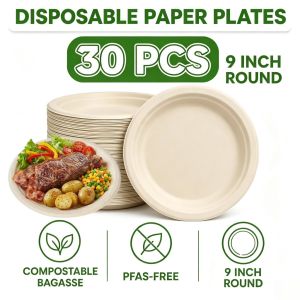 30pcs Disposable Plate 9-10" Extra Strong Extra Thick Microwave Safe Paper Plate Cut