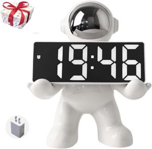 Astronaut Modeling LED Clock Alarm Clock Temperature Meter Home Office Desktop Decorations (White)